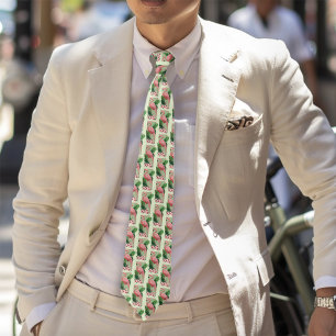 Pink Flamingo Green Leaves Lily Tie