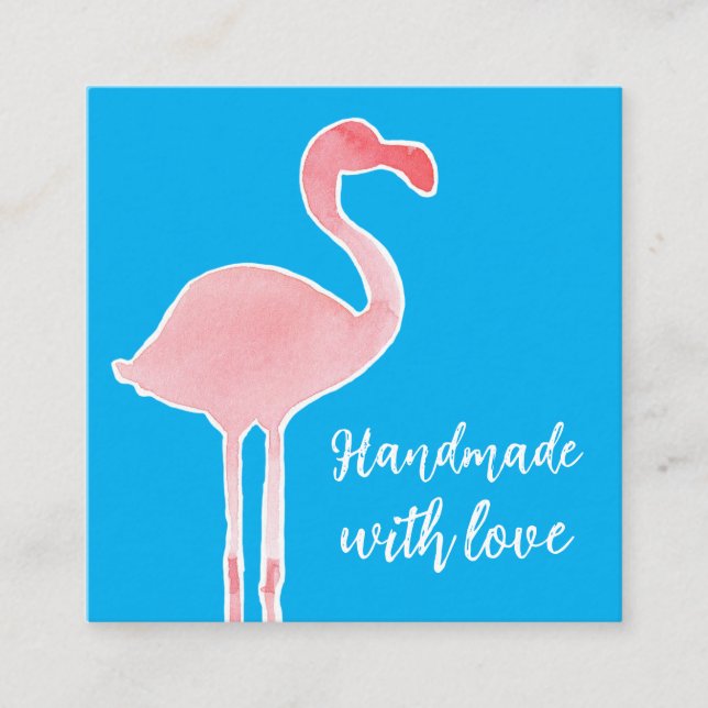 Pink Flamingo Handmade With Love Shop Square Business Card (Front)