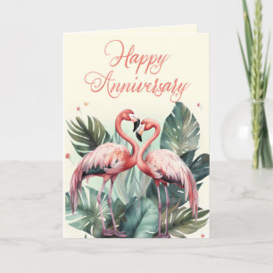 Pink Flamingo Happy Anniversary Holiday Card