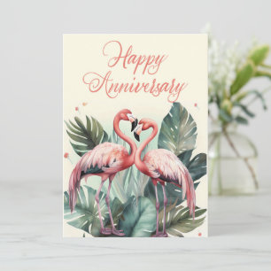 Pink Flamingo Happy Anniversary Holiday Card