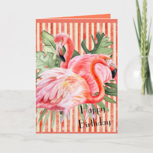 Pink Flamingo Happy Birthday Personalised Note Card