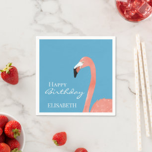 Pink Flamingo Happy Birthday Personalized Name Napkin