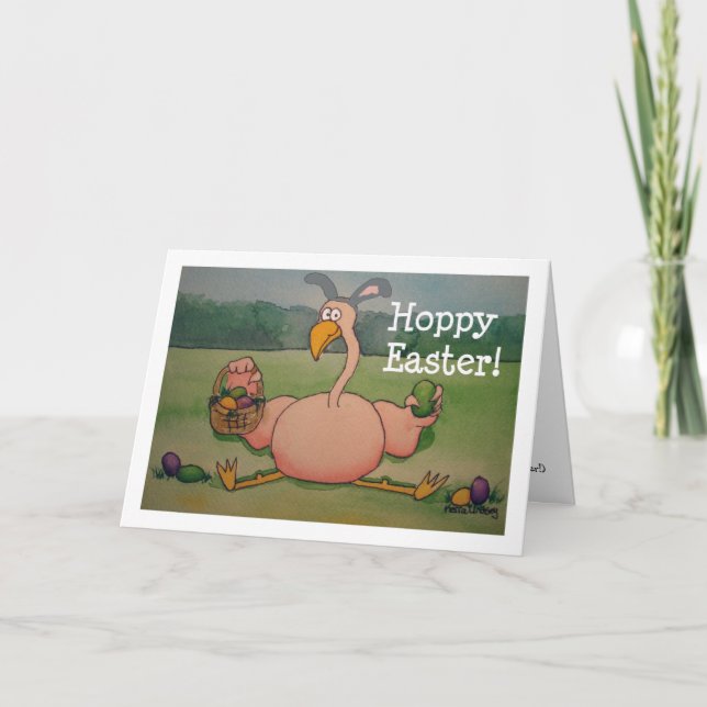 Pink Flamingo Happy Easter Funny Humour Card (Front)