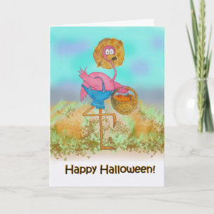 Pink Flamingo Happy Halloween Pumpkin Patch Farm C Card