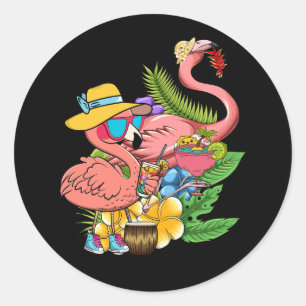 Pink Flamingo Hawaiian Summer Tropical Luau Hawaii Classic Round Sticker