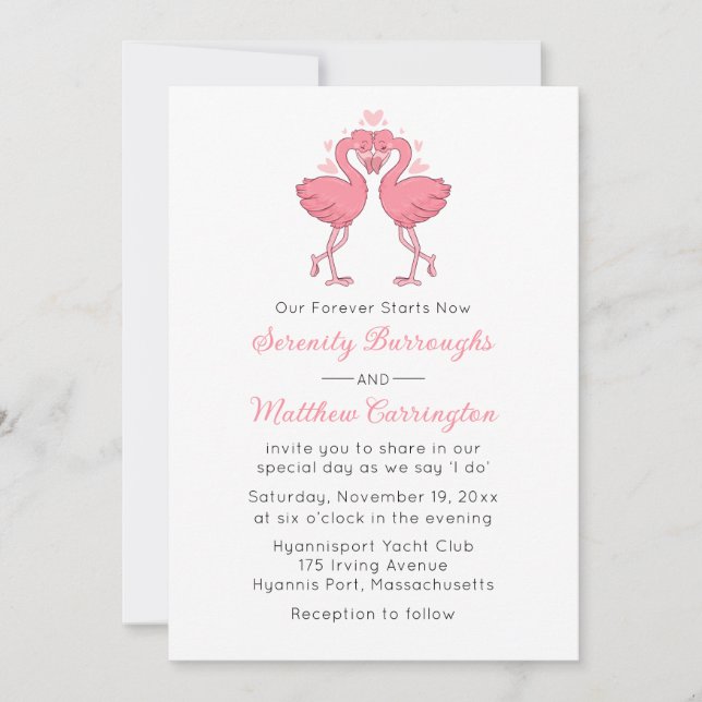 Pink Flamingo Hawaiian Tropical Beach Wedding Invitation (Front)
