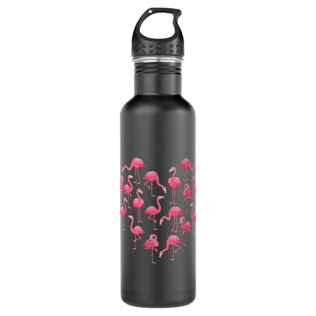 Pink Flamingo Heart Love For Women Girls Kids Cute 710 Ml Water Bottle (Front)