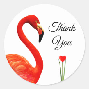 Pink Flamingo & Heart Thank You Classic Round Sticker