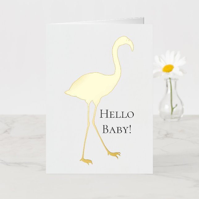 Pink Flamingo Hello Baby  Foil Greeting Card (Small Flower)