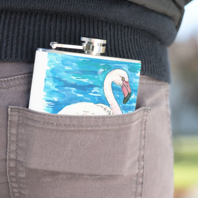 Pink flamingo hip flask (In Situ)