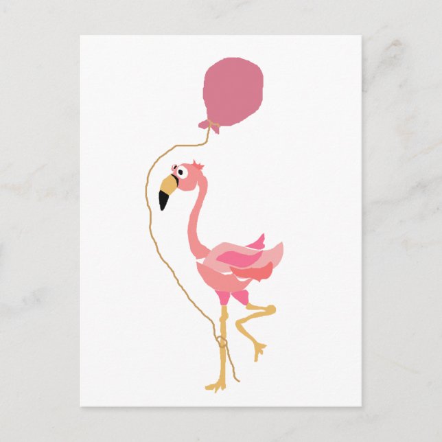 Pink Flamingo Holding Balloon Postcard (Front)