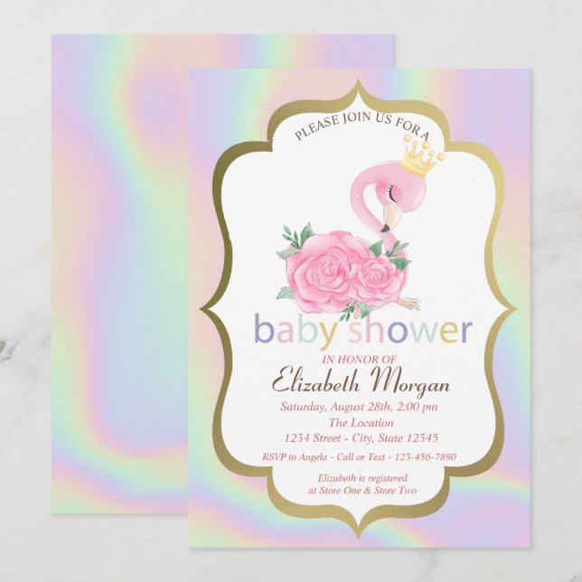 Pink Flamingo,Holographic Baby Shower Invitation (Front/Back)
