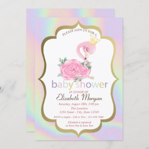 Pink Flamingo,Holographic Baby Shower Invitation