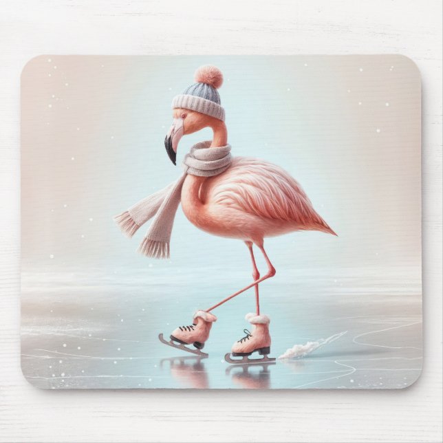 Pink Flamingo Ice Skating Mouse Mat (Front)