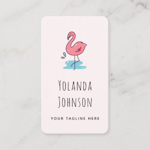 Pink Flamingo Illustration Add Logo & Social Media Business Card