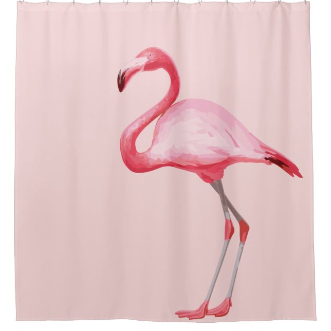 Pink Flamingo Illustration Tropical Bird Cute Pink Shower Curtain (Front)