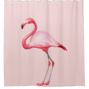 Pink Flamingo Illustration Tropical Bird Cute Pink Shower Curtain