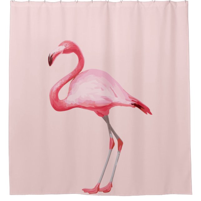 Pink Flamingo Illustration Tropical Bird Cute Pink Shower Curtain (Front)