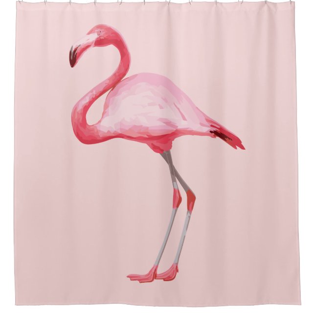 Pink Flamingo Illustration Tropical Bird Cute Shower Curtain (Front)