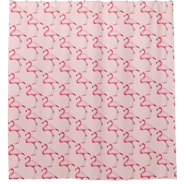 Pink Flamingo Illustration Tropical Pattern Cute Shower Curtain (Front)