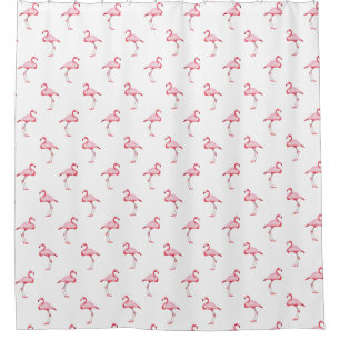 Pink Flamingo Illustration Tropical Pattern Pastel Shower Curtain