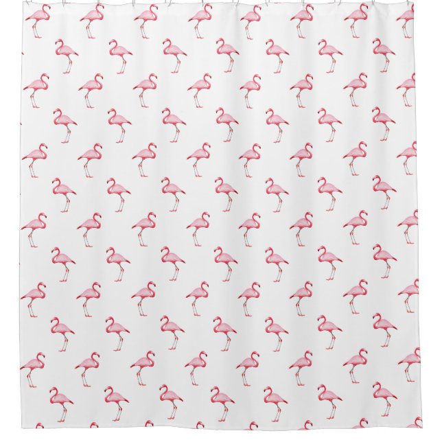Pink Flamingo Illustration Tropical Pattern Pastel Shower Curtain (Front)