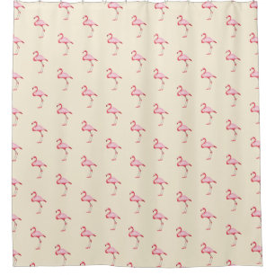 Pink Flamingo Illustration Tropical Pattern Pastel Shower Curtain