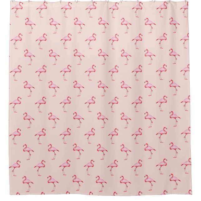 Pink Flamingo Illustration Tropical Pattern Pastel Shower Curtain (Front)