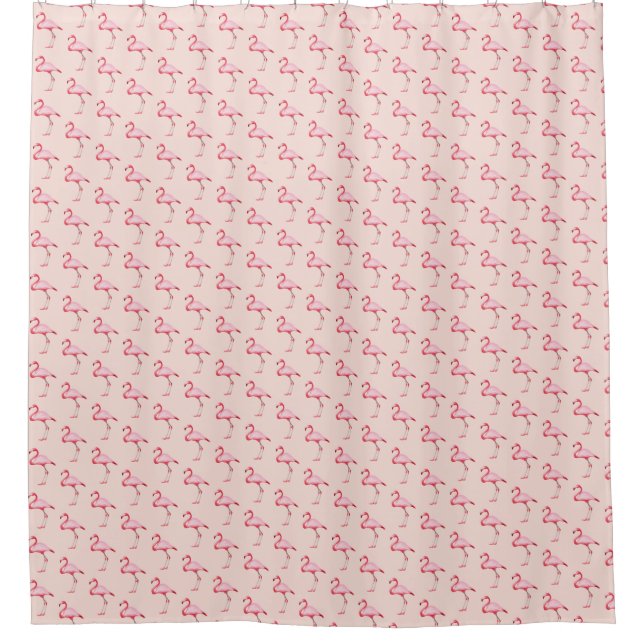 Pink Flamingo Illustration Tropical Pattern Pastel Shower Curtain (Front)