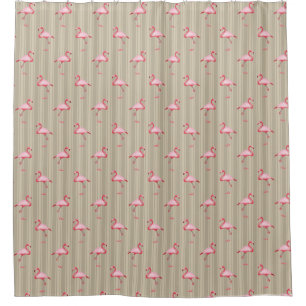 Pink Flamingo Illustration Tropical Pattern Stripe Shower Curtain