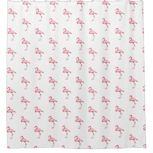 Pink Flamingo Illustration Tropical Pattern White Shower Curtain