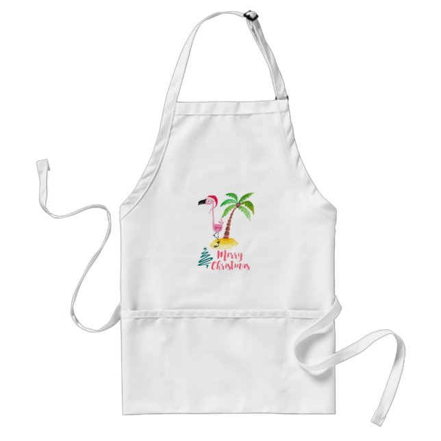 Pink Flamingo In A Santa Hat By A Palm Tree Xmas Standard Apron (Front)