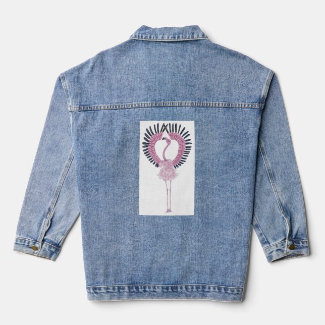 Pink Flamingo in Ballet Pose Denim Jacket (Back)