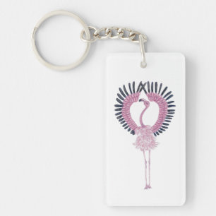 Pink Flamingo in Ballet Pose Key Ring
