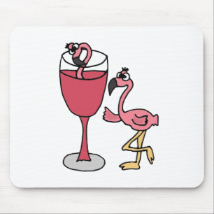 Pink Flamingo in Blush Wine Glass Mouse Mat