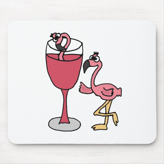 Pink Flamingo in Blush Wine Glass Mouse Mat (Front)