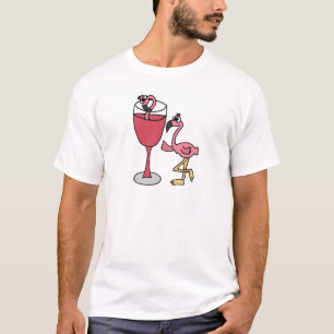 Pink Flamingo in Blush Wine Glass T-Shirt