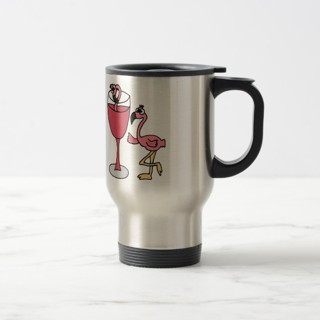 Pink Flamingo in Blush Wine Glass Travel Mug (Right)