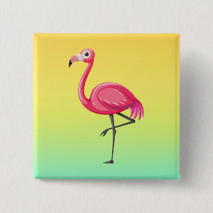 Pink Flamingo in Cartoon Style 15 Cm Square Badge