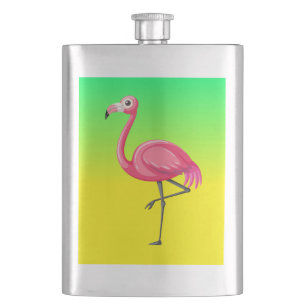 Pink Flamingo in Cartoon Style Hip Flask