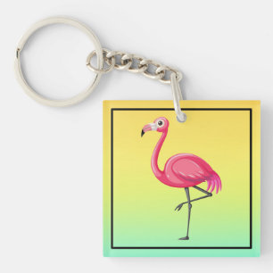 Pink Flamingo in Cartoon Style Key Ring