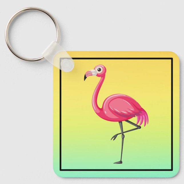 Pink Flamingo in Cartoon Style Key Ring (Front)
