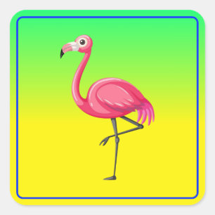 Pink Flamingo in Cartoon Style Square Sticker