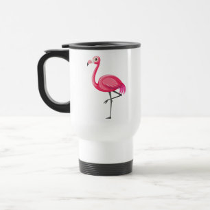 Pink Flamingo in Cartoon Style Travel Mug