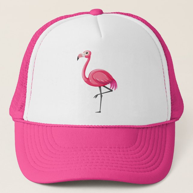 Pink Flamingo in Cartoon Style Trucker Hat (Front)