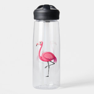 Pink Flamingo in Cartoon Style Water Bottle