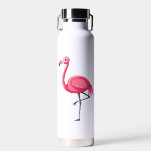Pink Flamingo in Cartoon Style Water Bottle