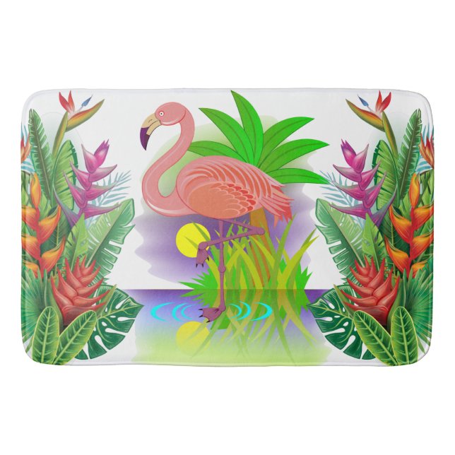 Pink Flamingo In Paradise Bath Mat (Front)