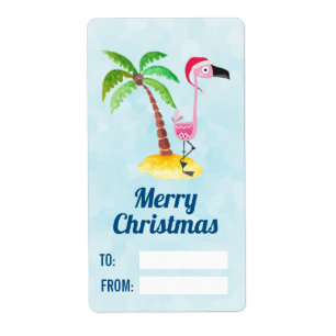 Pink Flamingo in Red Santa Hat Christmas