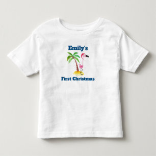 Pink Flamingo in Red Santa Hat Christmas Custom Toddler T-Shirt